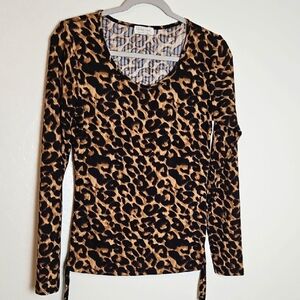 Fashion Nova Animal Print Blouse - Black and Tan